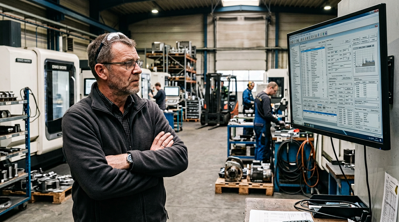 Geschäftsführer vor massivem Tresor als Metapher für ERP-Vendor-Lock-in