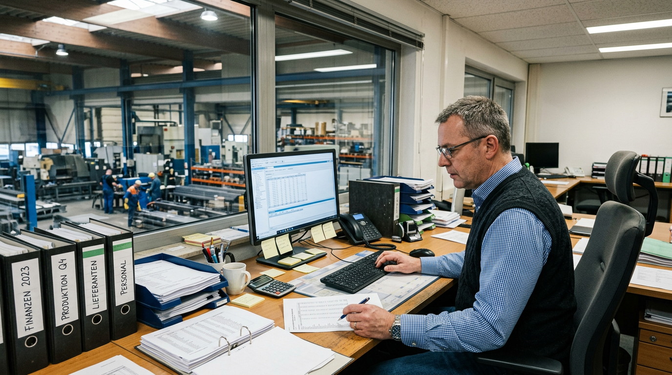 Mitarbeiterin tippt manuell Daten in Excel-Listen – Beispiel für ineffiziente Verwaltungsprozesse